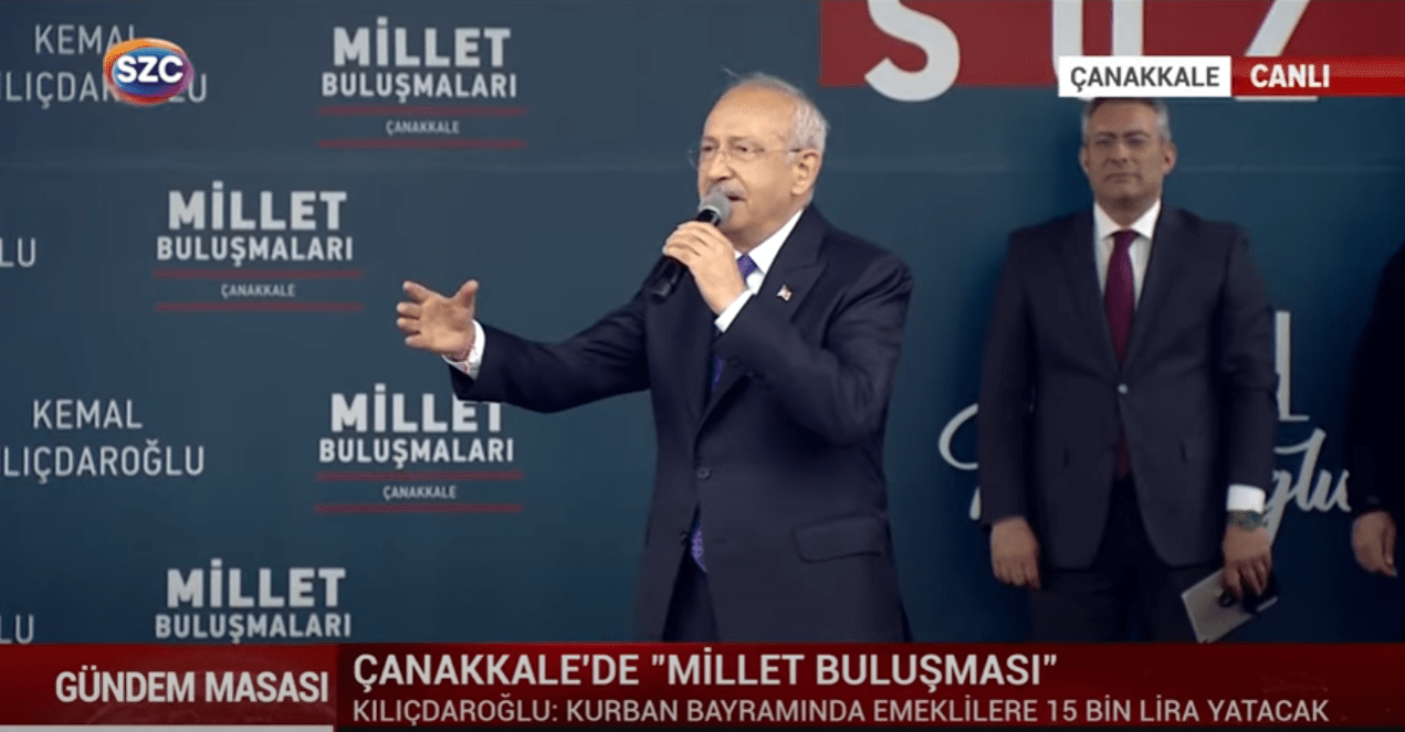 Millet İttifakı'nın cumhurbaşkanı adayı ve CHP Genel Başkanı Kemal Kılıçdaroğlu, cumhurbaşkanı yardımcısı adayları Ankara Büyükşehir Belediye Başkanı Mansur Yavaş ve İstanbul Büyükşehir Belediye Başkanı Ekrem İmamoğlu, Çanakkale'de Millet Buluşması'nda bir araya geldi.