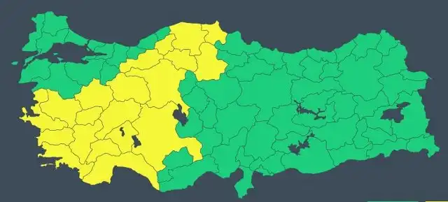 Meteoroloji Genel Müdürlüğü tarafından 28 şehre sarı kodlu uyarı geldi. Bu uyarıya göre, gök gürültülü sağanak yağışların etkili olması bekleniyor.