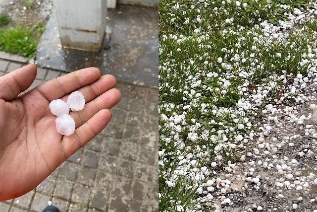 Eskişehir'in İnönü ilçesinde meydana gelen şiddetli dolu yağışı, bir vatandaşın cep telefonu kamerasıyla kaydedildi. 