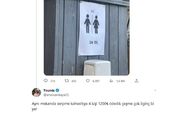 Çeşme'de tuvalet ücretinin 50 TL olduğu görüldü. Bir sosyal medya kullanıcısının paylaştığı bu görüntü çok konuşuldu.