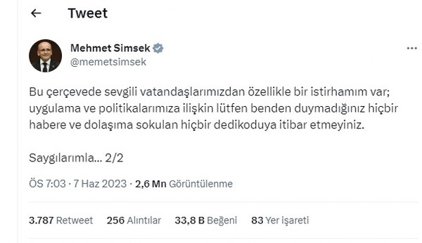 Hazine ve Maliye Bakanı Mehmet Şimşek, sosyal medya hesabından yaptığı duyuru ile vatandaşları uyardı.