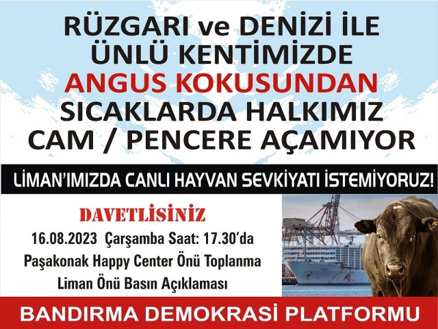 Bandırma Demokrasi Platformu ve bileşenleri şehrimizin sorunu 'anguslar' ile ilgili, 16 Ağustos Çarşamba günü bir basın açıklamasında bulunacak.