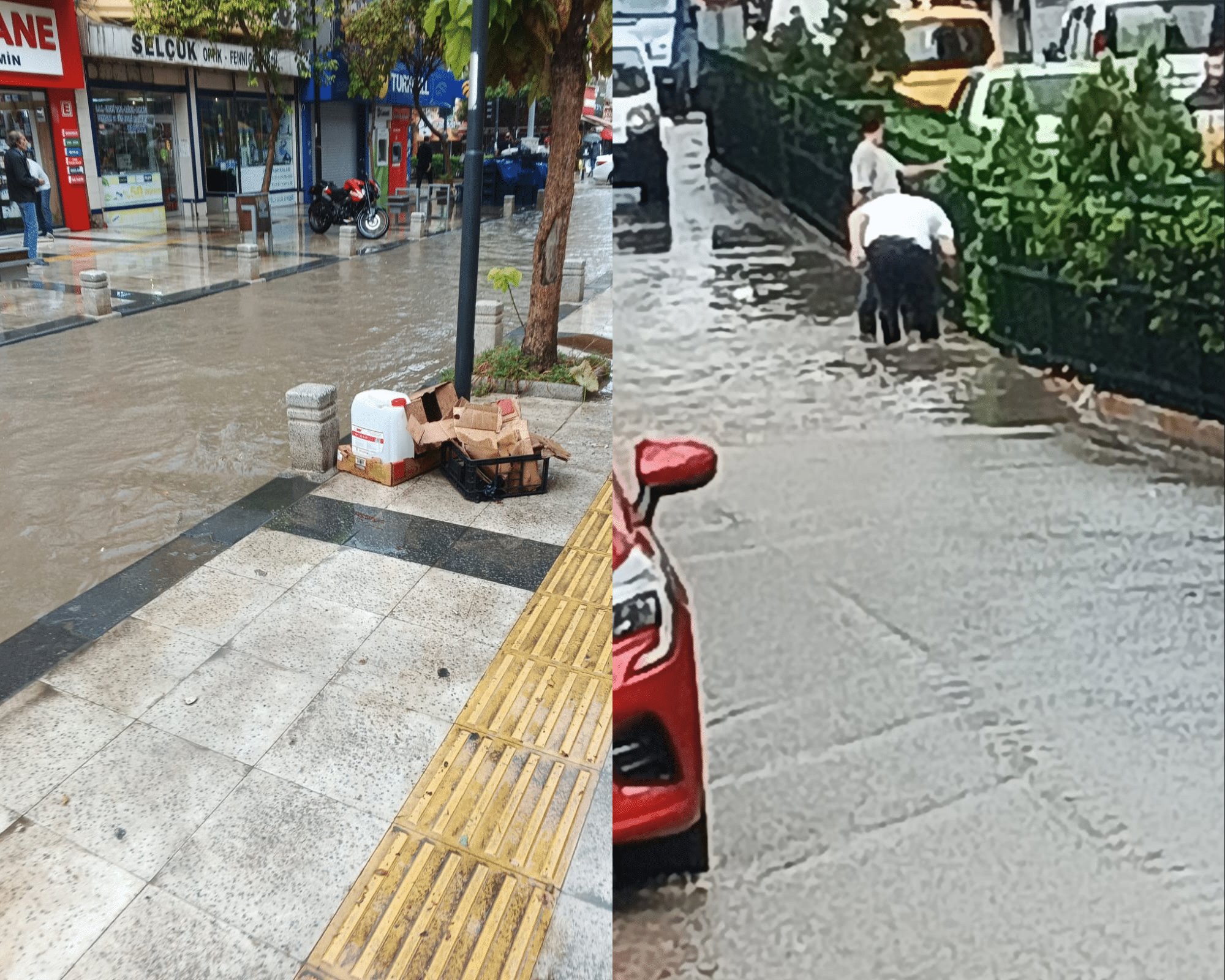 Balıkesir'in Bandırma ilçesinde aniden bastıran yağmur cadde ve sokakları göle çevirdi. 