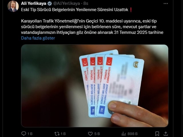 eski tip sürücü belgesi, yenileme süresi, İçişleri Bakanlığı, sürücü belgesinin yenilenmesi, 31 Temmuz 2025, nüfus müdürlüğü