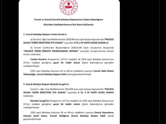 Tunceli'de İki Belediyeye Daha Kayyım Atandı