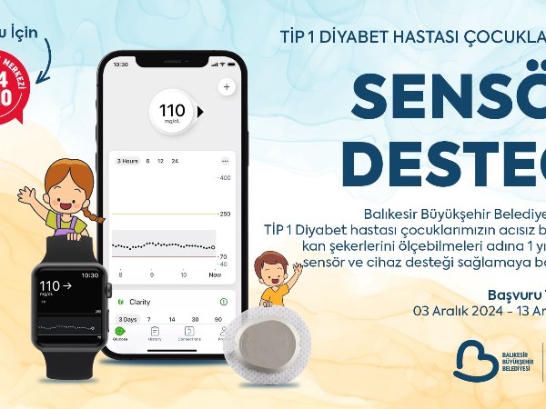 Balıkesir Büyükşehir Belediyesi, Tip1 diyabetle mücadele eden çocukların kan şekerlerini acısız ve kolay bir şekilde ölçebilmeleri adına 1 yıl ücretsiz olarak sensör ve cihaz desteği sağlayacak. Bu destek sayesinde aileler yıllık yaklaşık 26 bin TL maliyet yükünden kurtulmuş olacak. Destekten yararlanmak isteyen aileler, çocukları için 13 Aralık 2024 tarihine kadar 444 40 10 iletişim numarasından Yakın Çözüm Merkezi’ne ulaşarak başvuruda bulunabilecekler.