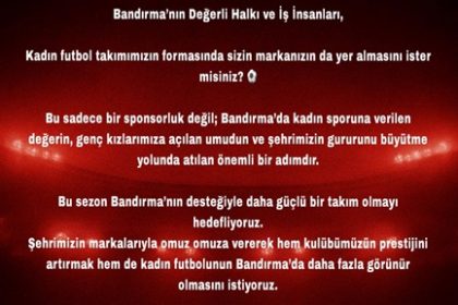 Bandırmagücü Kadın Futbol Takımından Sponsor Çağrısı