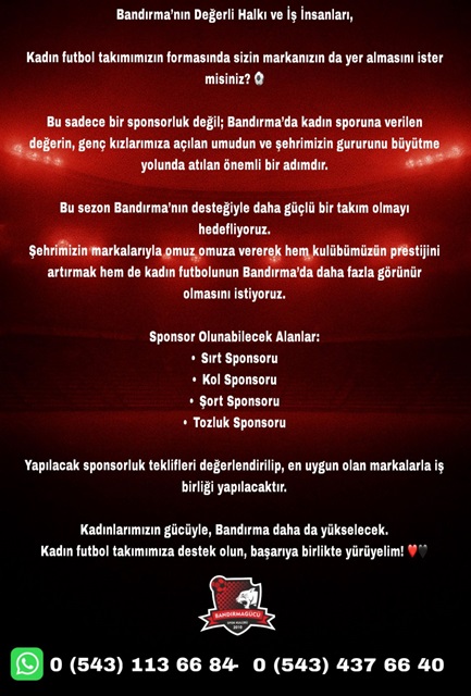 Bandırmagücü Kadın Futbol Takımından Sponsor Çağrısı