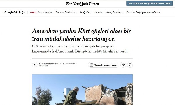 NYT: Irak’taki ABD yanlısı Kürt güçleri İran’a yönelik saldırı hazırlığında